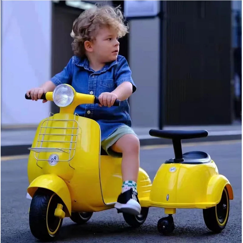 Coche eléctrico para niños, triciclo para bebés, juguete con Control remoto recargable, música, motocicleta eléctrica doble para niños
