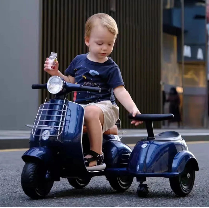 Coche eléctrico para niños, triciclo para bebés, juguete con Control remoto recargable, música, motocicleta eléctrica doble para niños